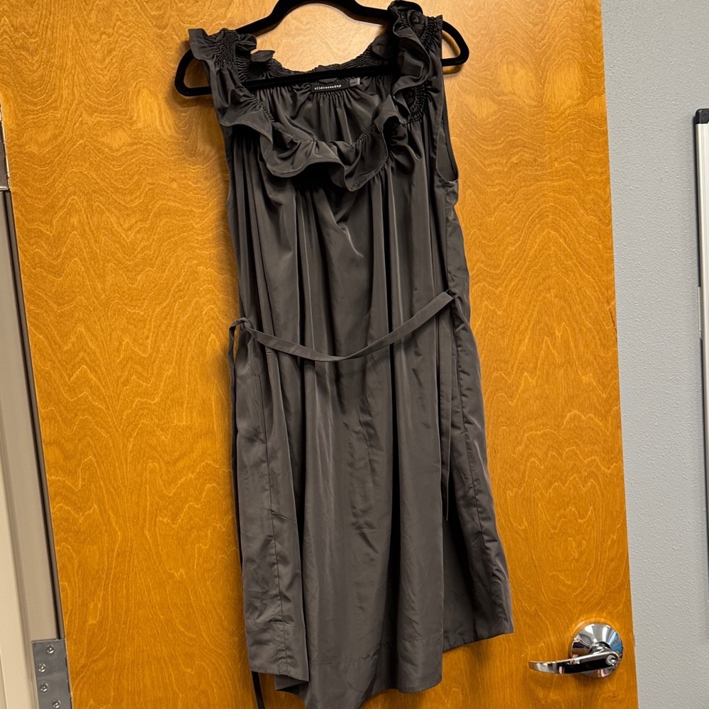 Gray Sheek Satin Ruffle Dress size large